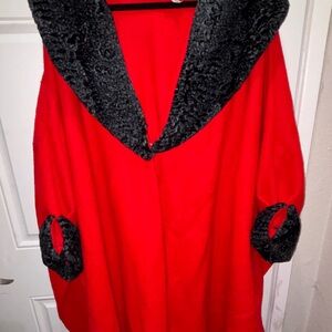 Vintage Red Faux Fur Trim Cape Coat Women’s One Size Made in USA Christmas